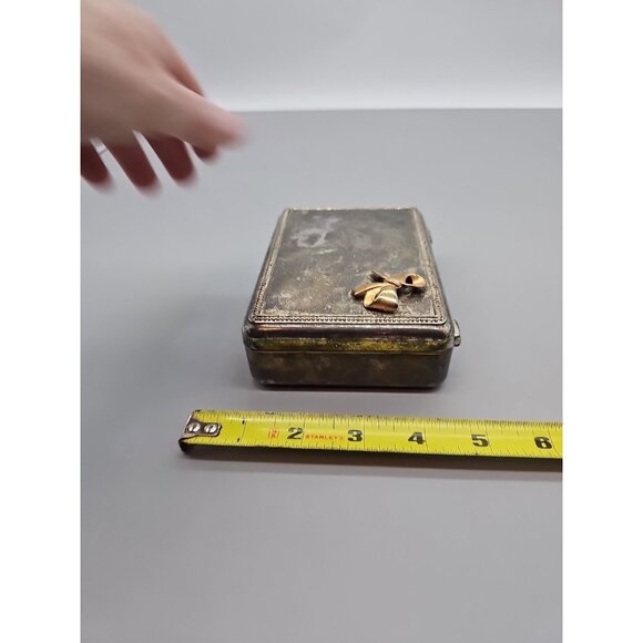 Vintage Embellished Bow Lidded box Silver tone Metal Trinket Jewelry Ring Box - Picture 3 of 7